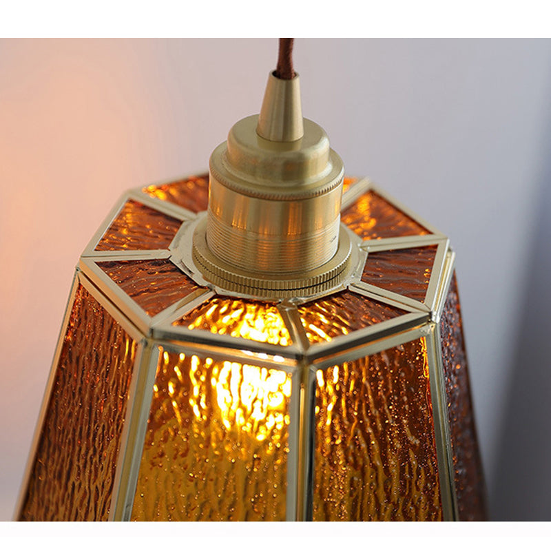 Adjustable Height Elegant Polygonal Pendant Light: Brass & Glass 4W LED