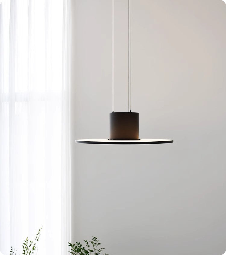 Round LED Pendant Light - Modern Flat Plate Hanging Lamp for Kitchen Island & Dining Room