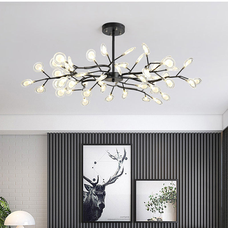 Nordic Nature Inspired Chandelier,Modern Branch Design with Acrylic Leaves Ceiling Light