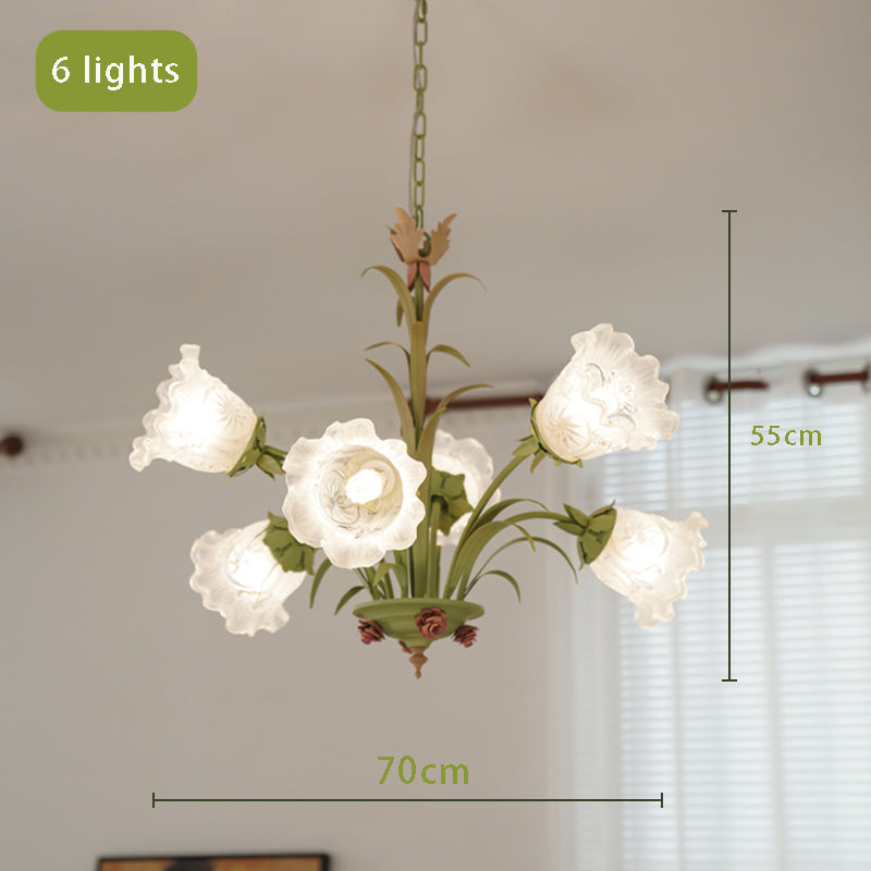 Botanical Green Floral Chandelier - Modern Pastoral 3/6/8-Light Hanging Pendant