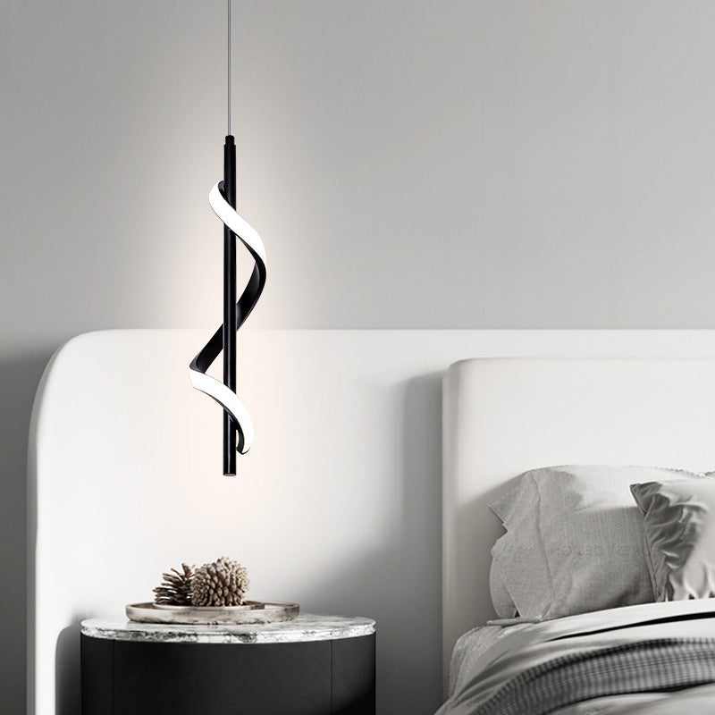 Spiral Strips Modern Black LED Pendant Light with Three-Step Dimming