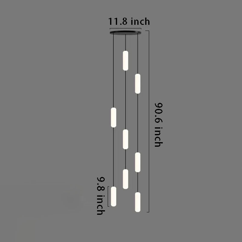 White Long Tube Multi-Light Staircase Chandelier – Sleek Linear Design for Stairwell Illumination