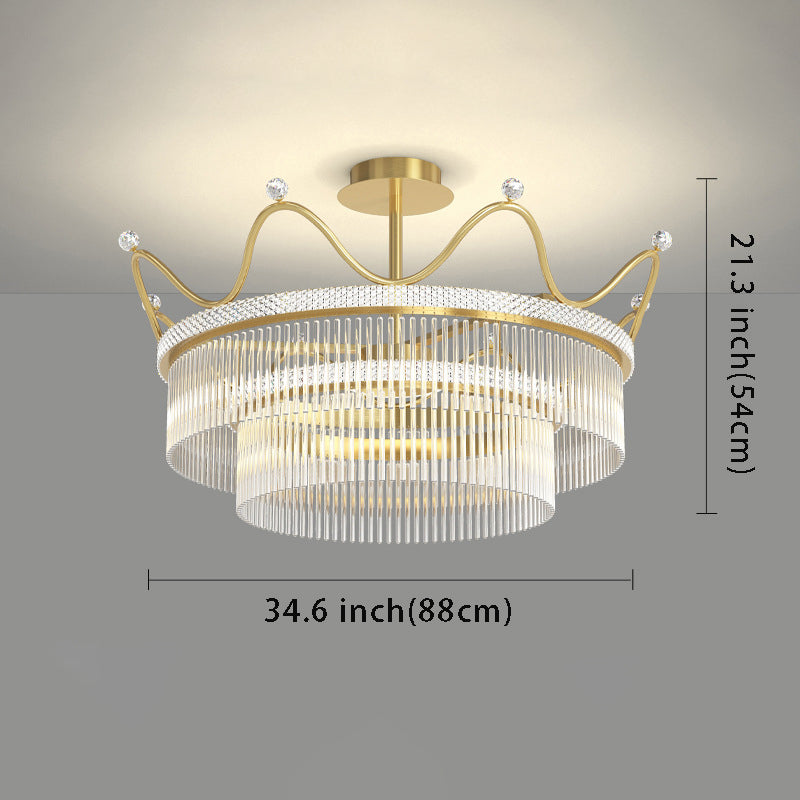 Luxury Postmodern Round Crystal Crowns Three Step Dimming Chandelier