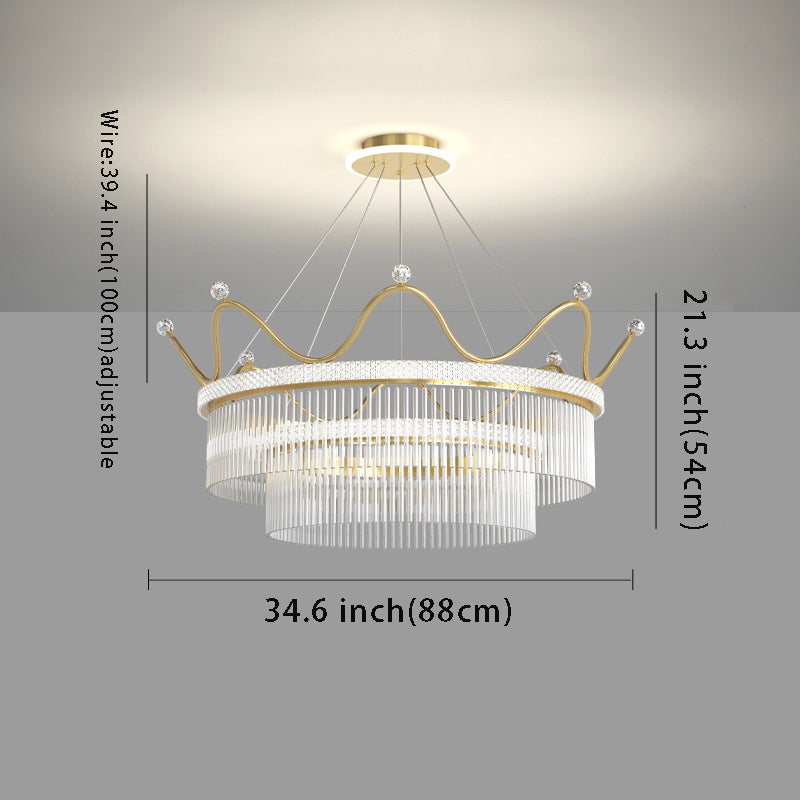 Luxury Modern Double Layer Glass Crystal Crowns 3 Step Dimming Chandelier