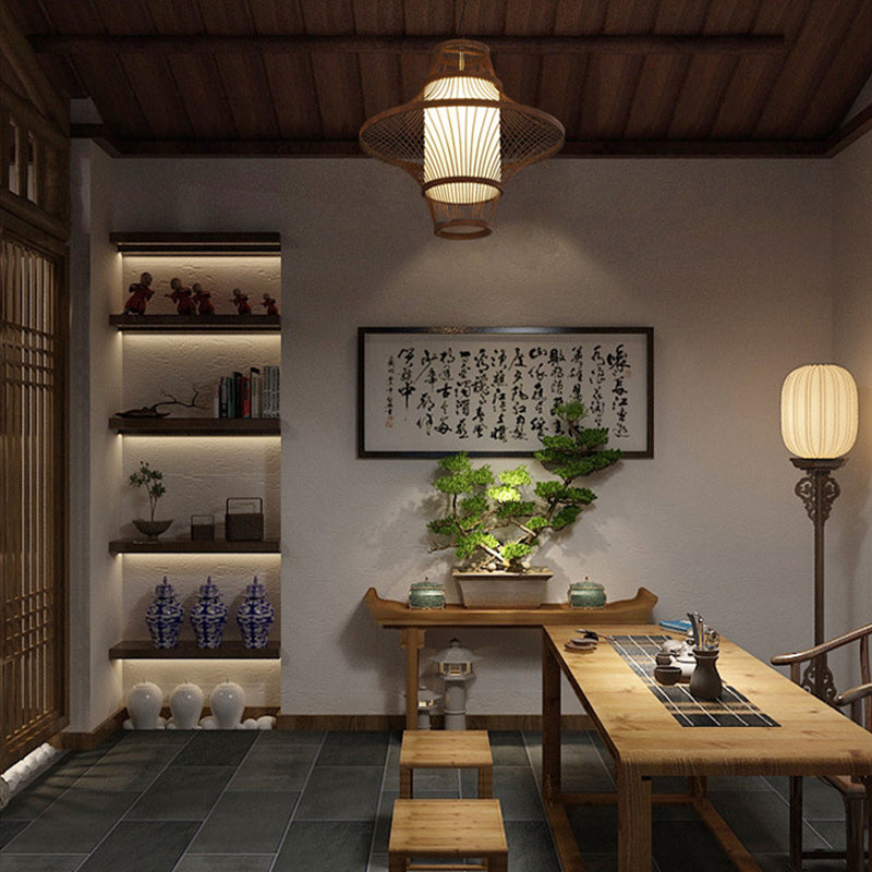 Bamboo Pendant Light - Dual Cone Natural Rattan Ceiling Fixture