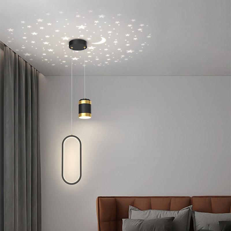 Creative Starry Projection Ring Pendant Light - 3-Step Dimming Modern LED for Bedroom