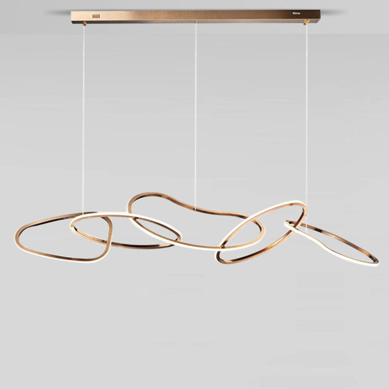 Contemporary Chainlink Chandelier - Dimmable LED Circular Pendant Light in Metallic Plating