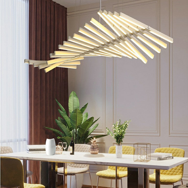 Modern Fishbone Chandelier - Scandinavian Wave-Inspired LED Pendant with Dimmable Lighting