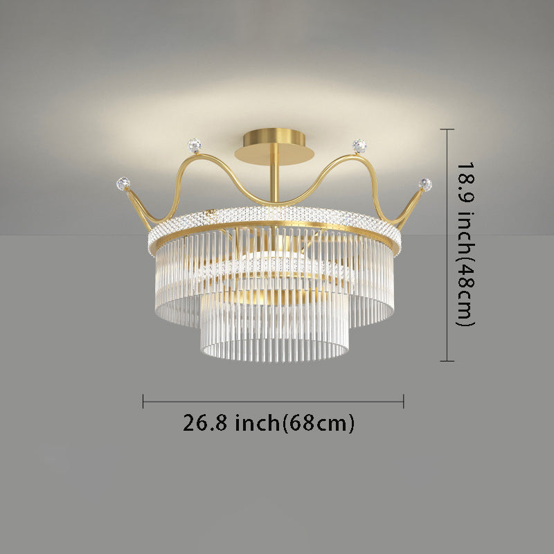 Luxury Postmodern Round Crystal Crowns Three Step Dimming Chandelier