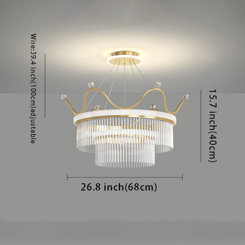 Luxury Modern Double Layer Glass Crystal Crowns 3 Step Dimming Chandelier