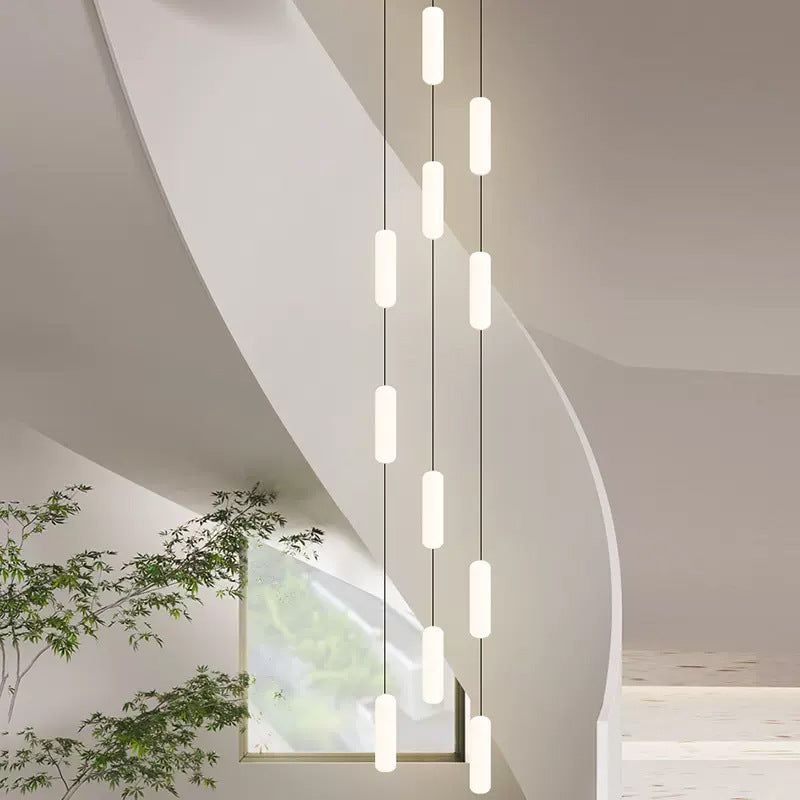 White Long Tube Multi-Light Staircase Chandelier – Sleek Linear Design for Stairwell Illumination