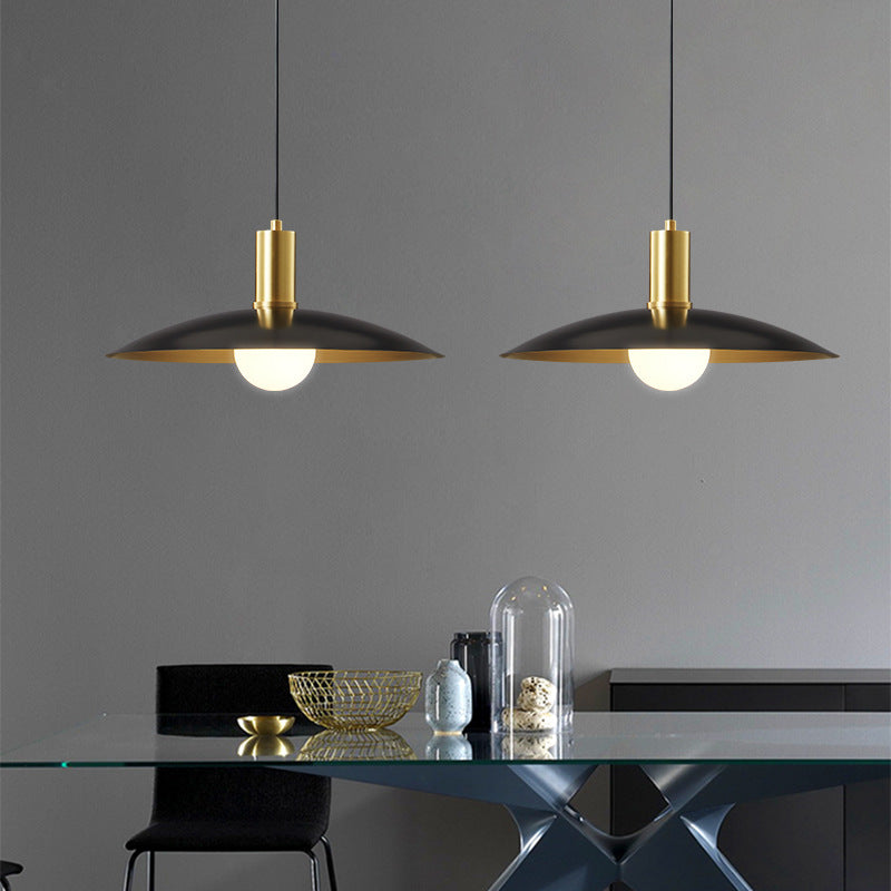 Mid-Century Brass Flared Pendant Light: 1-Light Design with White Glass Shade