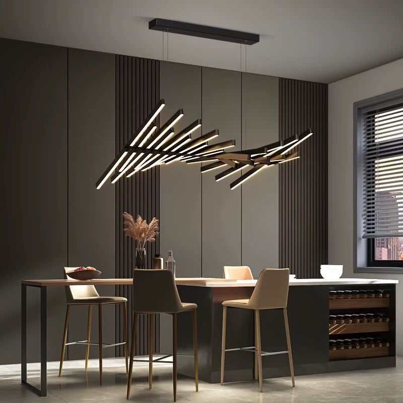 Modern Fishbone Chandelier - Scandinavian Wave-Inspired LED Pendant with Dimmable Lighting