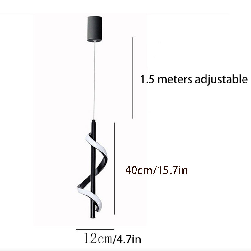 Spiral Strips Modern Black LED Pendant Light with Three-Step Dimming
