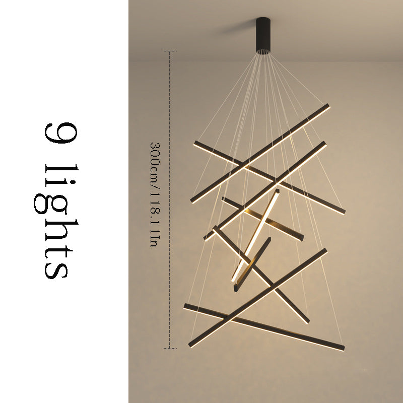 Modern Black LED Strip Chandelier - Minimalist Stepless Dimming Ceiling Light with Remote Control