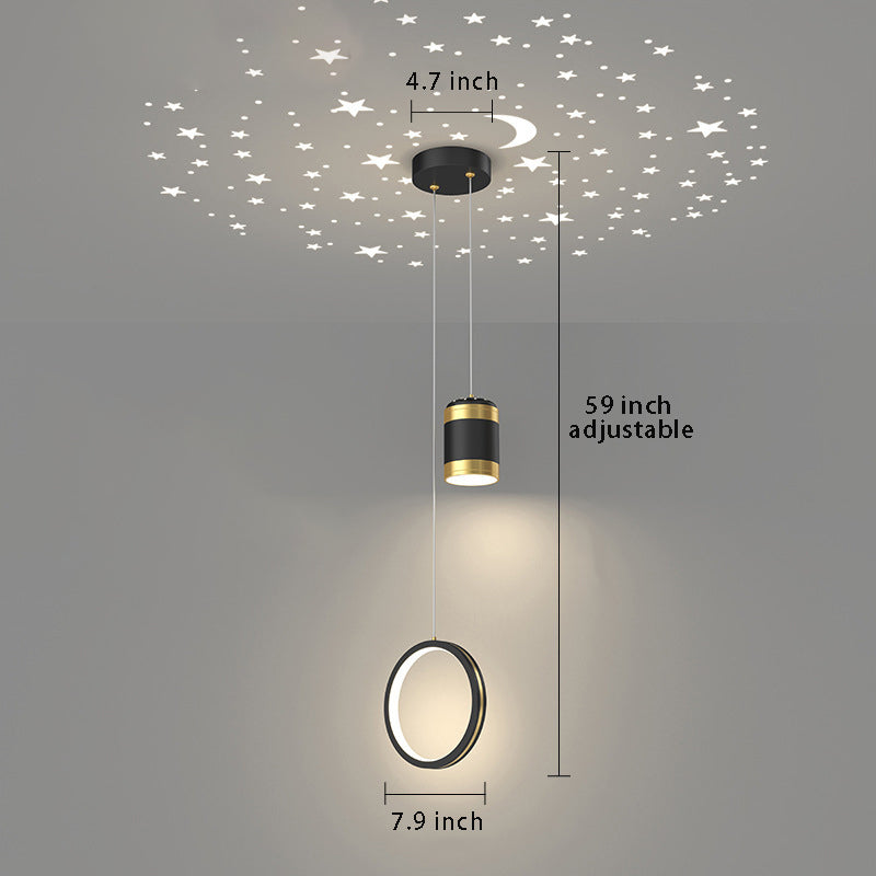 Creative Starry Projection Ring Pendant Light - 3-Step Dimming Modern LED for Bedroom