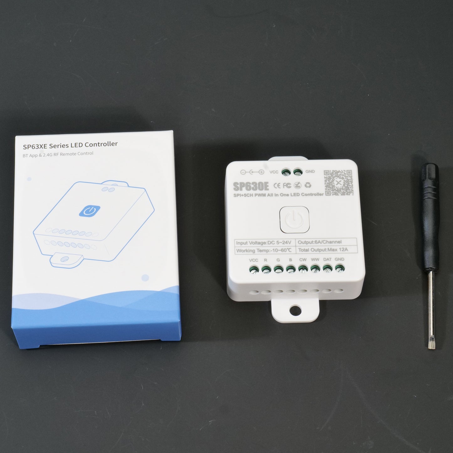 SP630E All In One LED Controller - 5CH PWM & SPI, Supports WS2812B/WS2811/SK6812/FCOB/5050 RGB/RGBW/CCT, Bluetooth Music Sync Pixels Controller