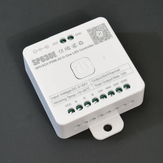 SP630E All In One LED Controller - 5CH PWM & SPI, Supports WS2812B/WS2811/SK6812/FCOB/5050 RGB/RGBW/CCT, Bluetooth Music Sync Pixels Controller