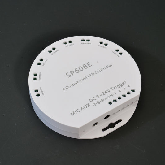 SP608E 8CH Signal Output Music LED Controller - Bluetooth App (IOS/Android), Built-In Mic, DC5V-24V for WS2812B/WS2811/WS2815 Strips