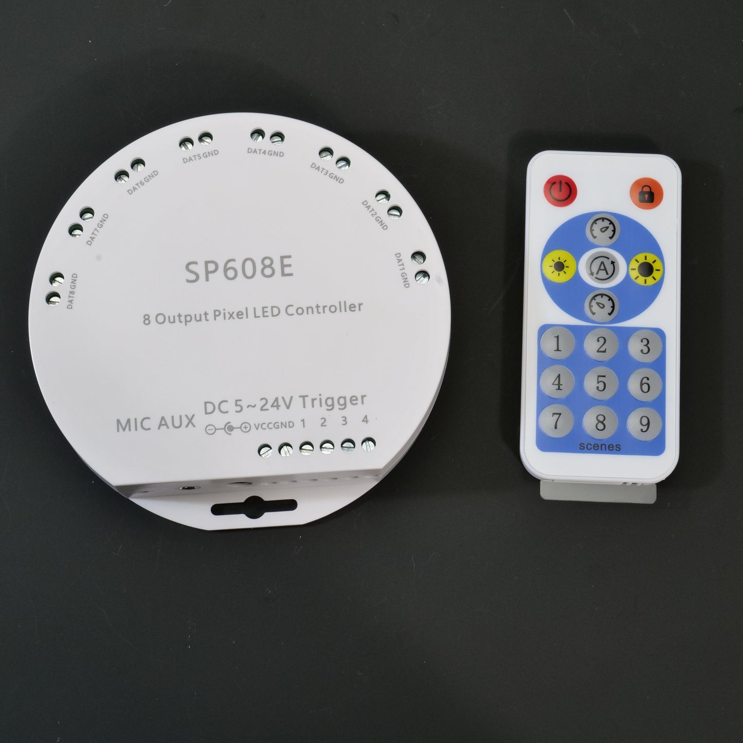 SP608E 8CH Signal Output Music LED Controller - Bluetooth App (IOS/Android), Built-In Mic, DC5V-24V for WS2812B/WS2811/WS2815 Strips