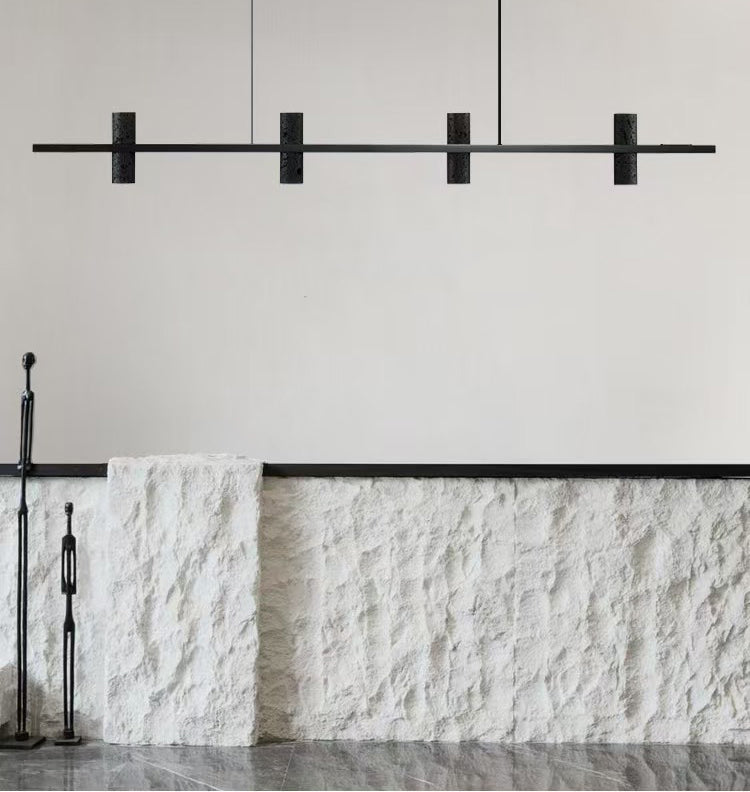 1. Modern LED Copper Black Stone Linear Island Pendant Light – Sleek Minimalist Design with Rustic Charm