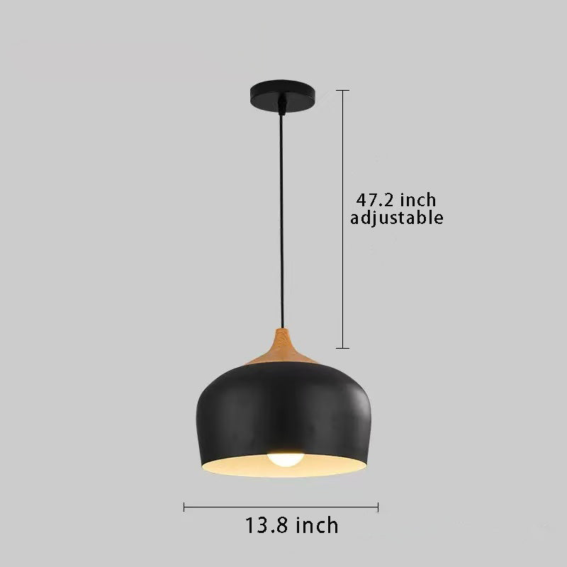 Modern 1-Light Dome Pendant Light with Wood Detail , Ideal for Island