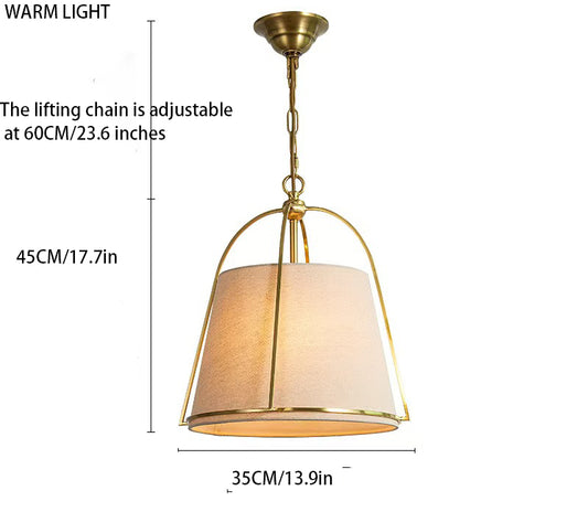 13.8'' Wide Trapezoid Pendant Light: Gold Fixture with Elegant White Fabric Shade