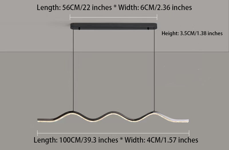 1-Light Black Wave Linear LED Pendant Light: Sleek Curved Silhouette, Modern Wave Design for Stylish Indoor Spaces