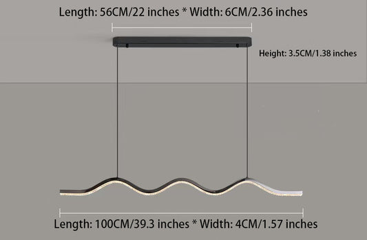 1-Light Black Wave Linear LED Pendant Light: Sleek Curved Silhouette, Modern Wave Design for Stylish Indoor Spaces