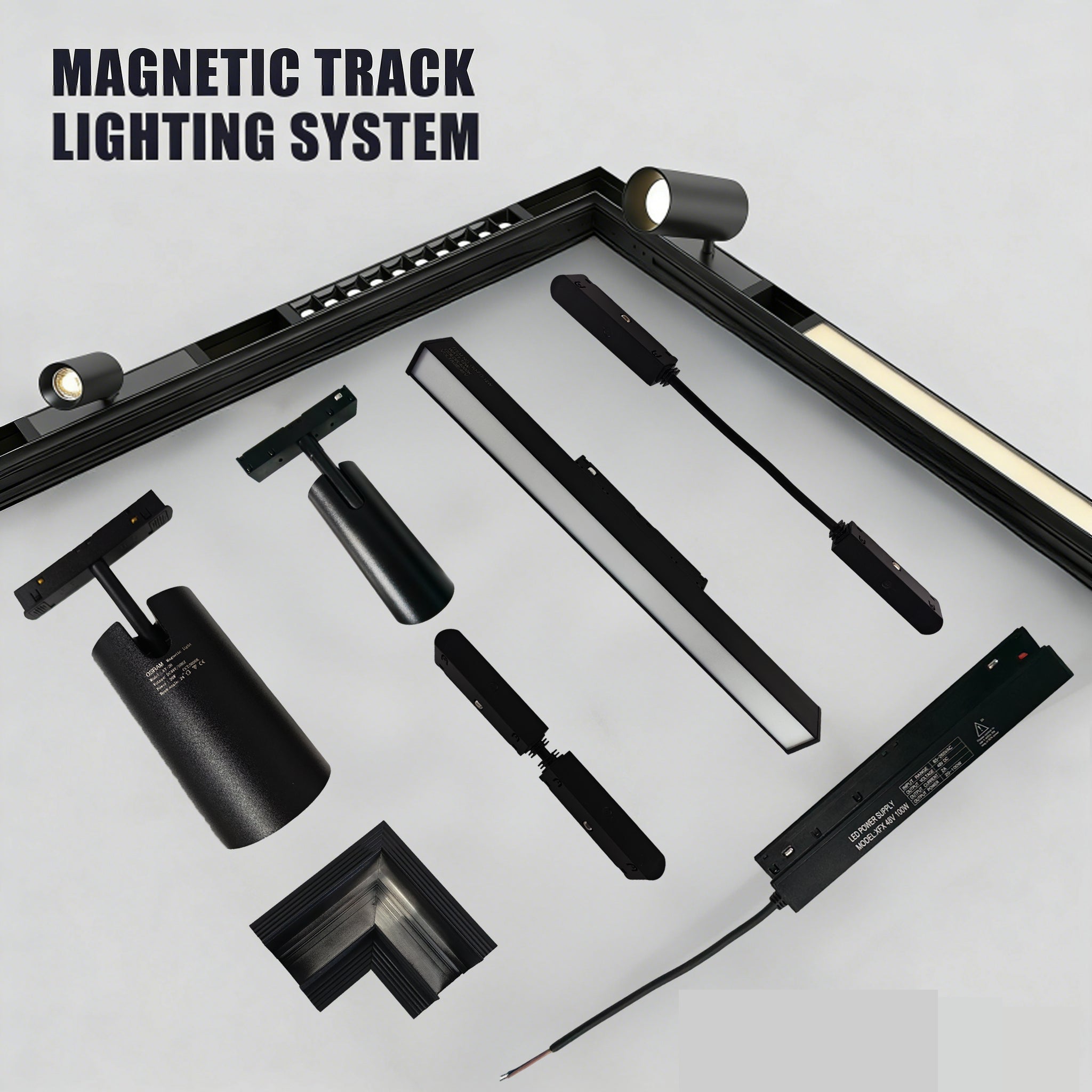 20W Magnetic LED Track Spotlight, 3000K Warm White 90° Vertical Rotation, DC48V Low Voltage Black, Strong Magnetism Long Lifespan, Fit Recessed Magnetic Track Home/Commercial/Art Exhibition