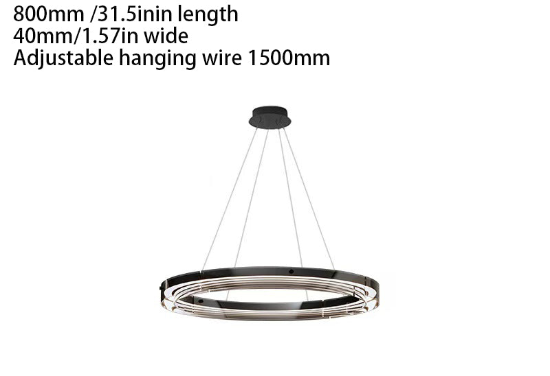 Elegant Black Glass Dimmable LED Ring - shaped Pendant Chandelier for Stunning Lighting Decor