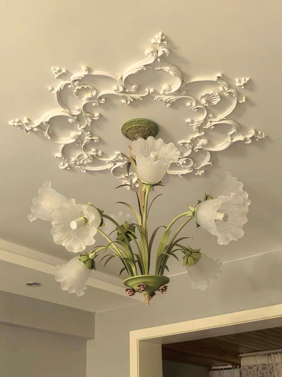 Botanical Green Floral Chandelier - Modern Pastoral 3/6/8-Light Hanging Pendant