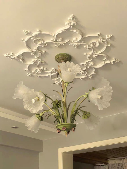 Botanical Green Floral Chandelier - Modern Pastoral 3/6/8-Light Hanging Pendant
